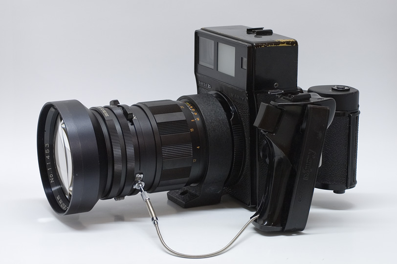 Mamiya Super 23 with Sekor 250 mm lens, roll film holder and hand grip